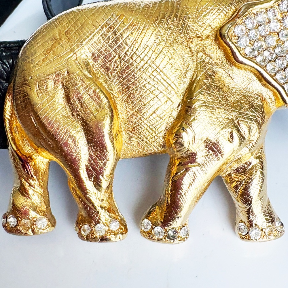 Elephant Belt Buckle with Rhinestones Vintage Retro 1980s with Croc Stamp Strap - Picture 9 of 12
